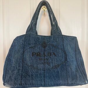 Prada Denim Logo Tote in Blue